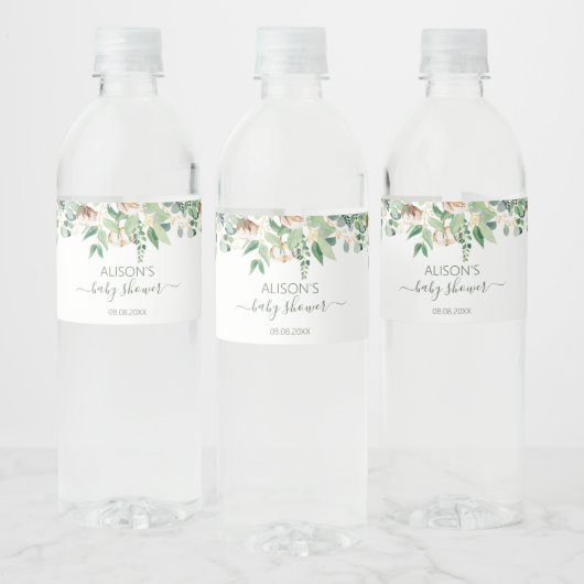 Elegant Floral Eucalyptus Greenery Baby shower Waterfles Etiket (Flessen)