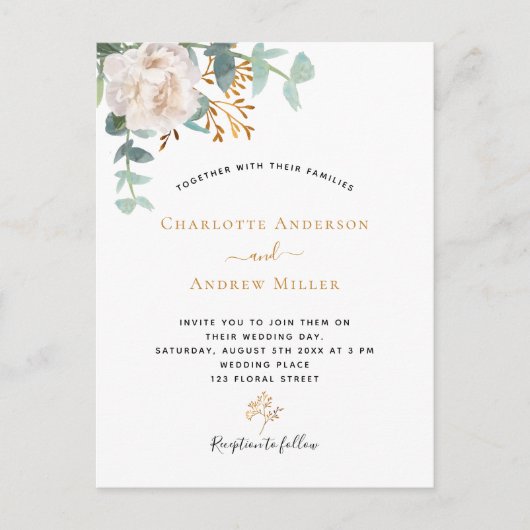 Elegant floral eucalyptus greenery modern bruiloft briefkaart (Voorkant)