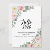 Elegant Floral & Eucalyptus Hello 2026 New Year  Feestdagenkaart (Voorkant)