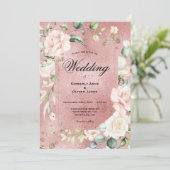 Elegant Floral Eucalyptus Pink Metallic Wedding Kaart (Staand voorkant)