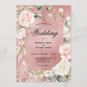 Elegant Floral Eucalyptus Pink Metallic Wedding Kaart (Voorkant)