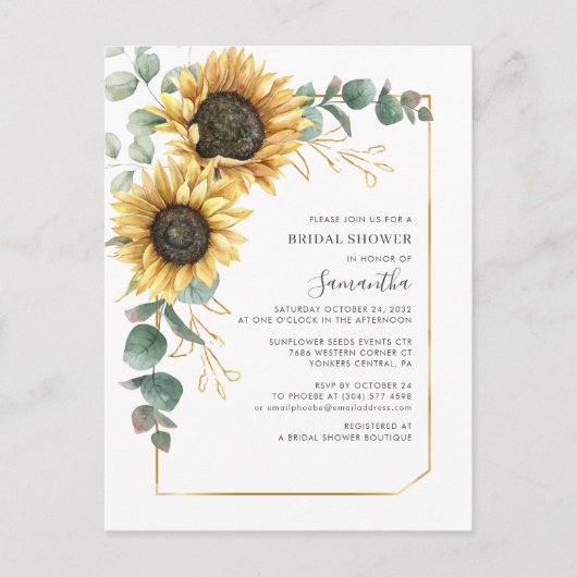 Elegant Floral Eucalyptus Sunflower Vrijgezellenfe Uitnodiging Briefkaart (Voorkant)
