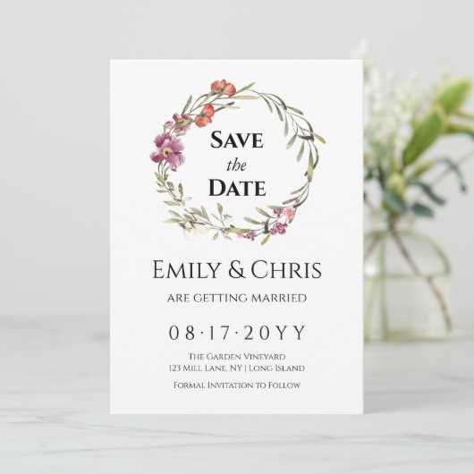 Elegant Floral Eucalyptus Wedding Save the Date (Staand voorkant)