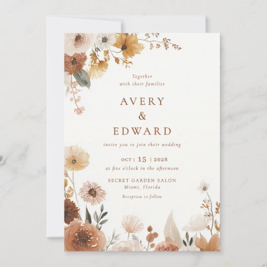 Elegant Floral Fall Wedding Kaart (Voorkant)