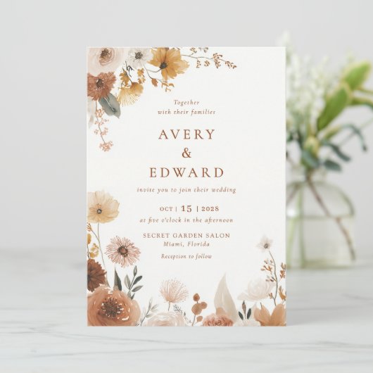 Elegant Floral Fall Wedding  Kaart (Staand voorkant)