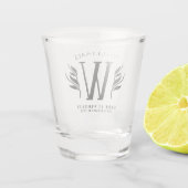 Elegant Floral Family Surname Monogram Motto Shot Glas (Achterkant)