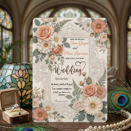 Elegant Floral Faux Embossed Wedding Invitation Kaart