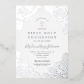 Elegant Floral First Community Silver Folie Uitnodiging (Voorkant)