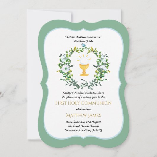 Elegant Floral First Heilige Communauteit Uitnodig Kaart (Voorkant)