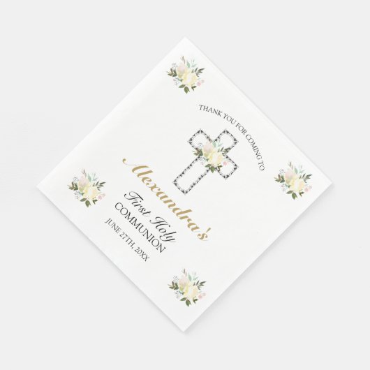 Elegant Floral First Heilige Communie Dank u wel Servet (Hoek)