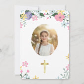 Elegant Floral First Holy Communion Photo  Kaart (Achterkant)