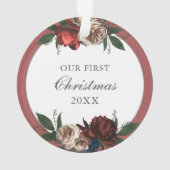 Elegant Floral First Kerstbruilding Keepslag Ornament (achterkant)