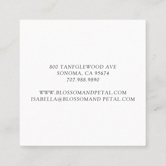 Elegant Floral Floral Vierkante Visitekaartje (Achterkant)