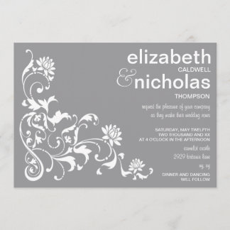 Elegant Floral Flourish Wedding Invitation-grijs Kaart