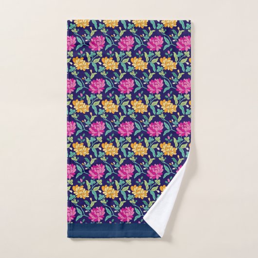 Elegant Floral Flowers Pink Yellow Buds Greenery Bad Handdoek (Handdoek)