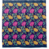 Elegant Floral Flowers Pink Yellow Buds Greenery Douchegordijn (Voorkant)