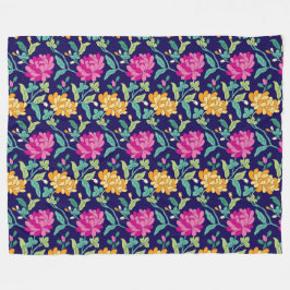 Elegant Floral Flowers Pink Yellow Buds Greenery Fleece Deken