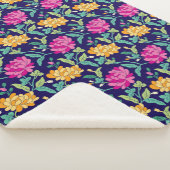 Elegant Floral Flowers Pink Yellow Buds Greenery Sherpa Deken (3/4)