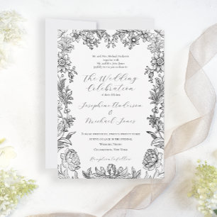 Elegant Floral Formal Botanical Wedding Invitation Kaart