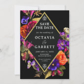 Elegant Floral Formal Paars Rood Sinaasappel Save The Date (Voorkant)