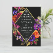 Elegant Floral Formal Paars Rood Sinaasappel Save The Date (Staand voorkant)