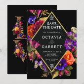 Elegant Floral Formal Paars Rood Sinaasappel Save The Date (Voorkant / Achterkant)