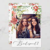 Elegant Floral Foto Bridesmaid Voorstel Kaart (Voorkant / Achterkant)