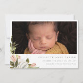 Elegant Floral Foto geboorteaankondiging (Voorkant)