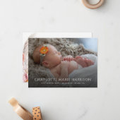 Elegant Floral Foto geboorteaankondiging Notitiekaartje (Voorkant / Achterkant in situ)