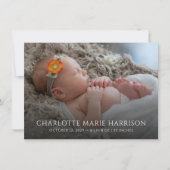 Elegant Floral Foto geboorteaankondiging Notitiekaartje (Voorkant)