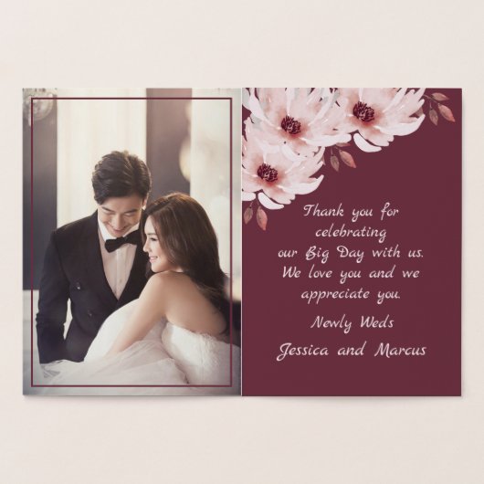 Elegant Floral Foto Weddenschap Echt bedankt Folie Kaarten (Binnen)