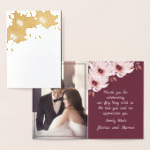 Elegant Floral Foto Weddenschap Echt bedankt Folie Kaarten (Display)