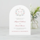Elegant Floral Frame Monograms Catholic Wedding Kaart (Staand voorkant)