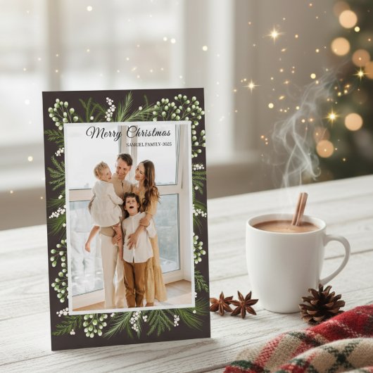 Elegant Floral Frame Simple Family Photo Feestdagenkaart