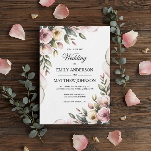 Elegant Floral Frame Wedding Invitation Kaart