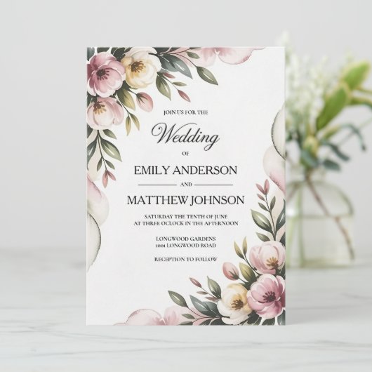 Elegant Floral Frame Wedding Invitation Kaart (Staand voorkant)