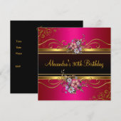 Elegant Floral Fuchsia Pink Gold Jewel Birthday Kaart (Voorkant / Achterkant)