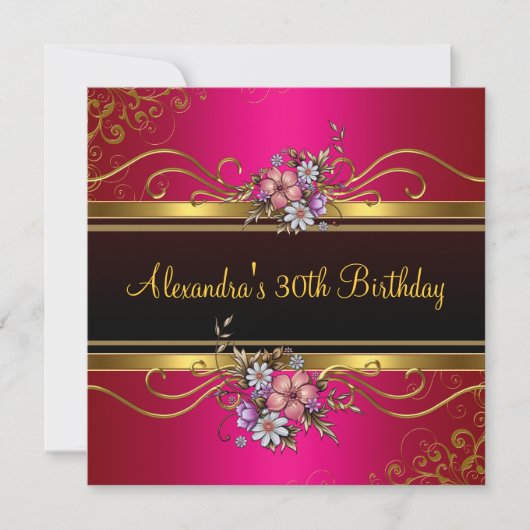 Elegant Floral Fuchsia Pink Gold Jewel Birthday Kaart (Voorkant)