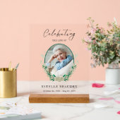 Elegant Floral Funeral Celebration of life Photo   Acryl Bord (Huwelijk)