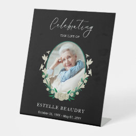 Elegant Floral Funeral Celebration of life Photo   Reclamebord Met Voetstuk