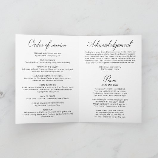 Elegant Floral Funeral Memory Fotogevouwen Program Programma (Binnen)