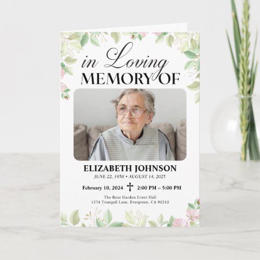Elegant Floral Funeral Memory Fotogevouwen Program Programma (Voorkant)