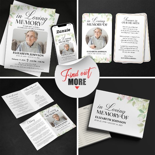 Elegant Floral Funeral Memory Fotogevouwen Program Programma