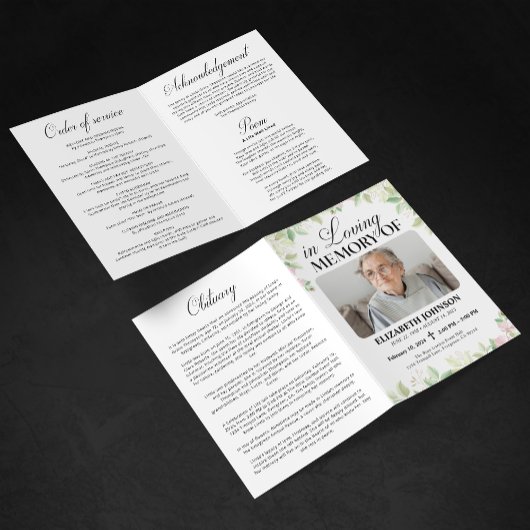 Elegant Floral Funeral Memory Fotogevouwen Program Programma