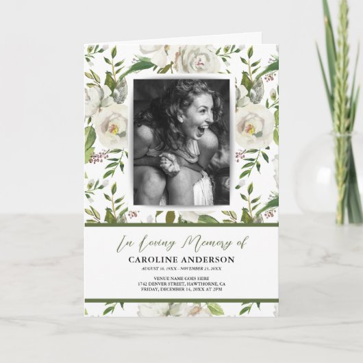 Elegant Floral Funeral Order of Service Photo Programma (Voorkant)