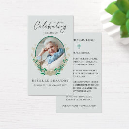 Elegant Floral Funeral Photo Sympathy Prayer Cards Visitekaartje