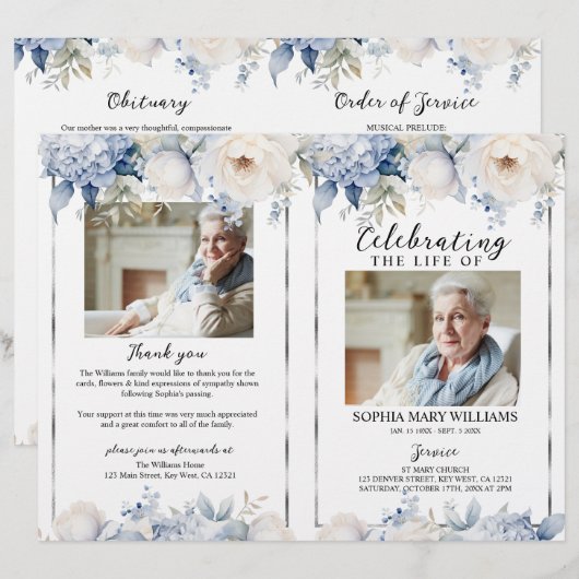 Elegant Floral Funeral Program | Order of Service (Voorkant / Achterkant)