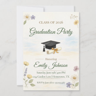 Elegant Floral Garden 2026 Graduation Invite Kaart