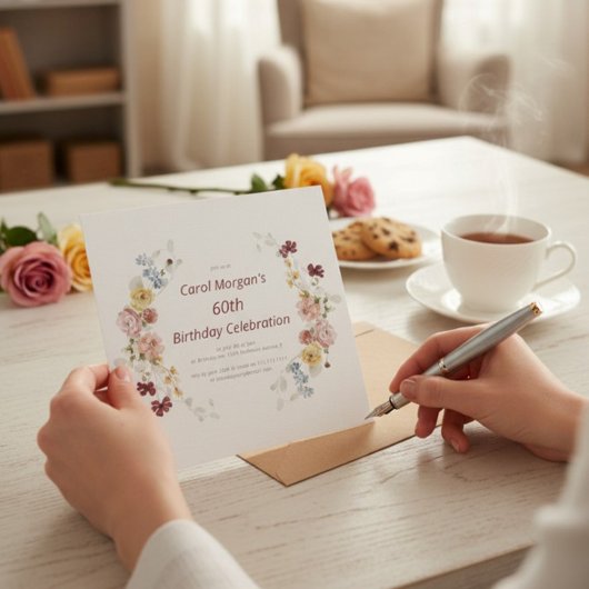 Elegant Floral Garden 60th Birthday Invitation Kaart