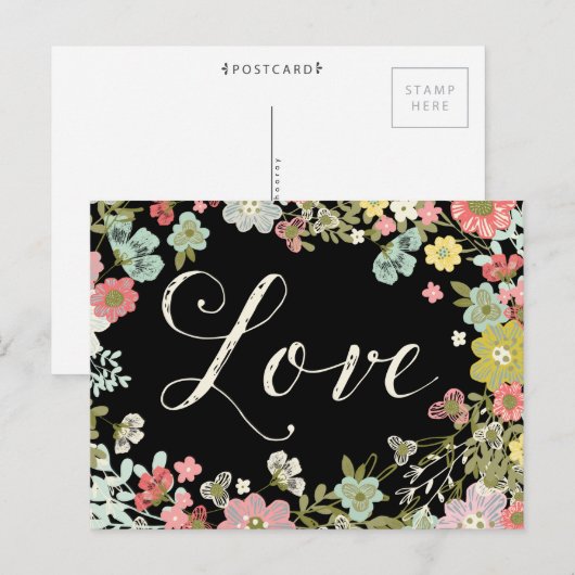 Elegant Floral Garden Beauful Love Script Art Briefkaart (Voorkant / Achterkant)